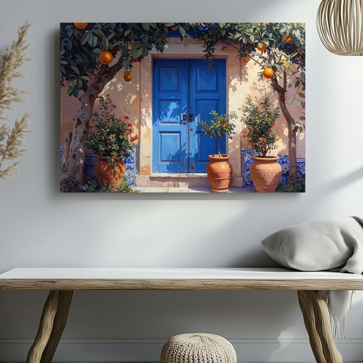 Mediterranean Doorway Canvas – Vibrant Village Scene Art - Gifitto