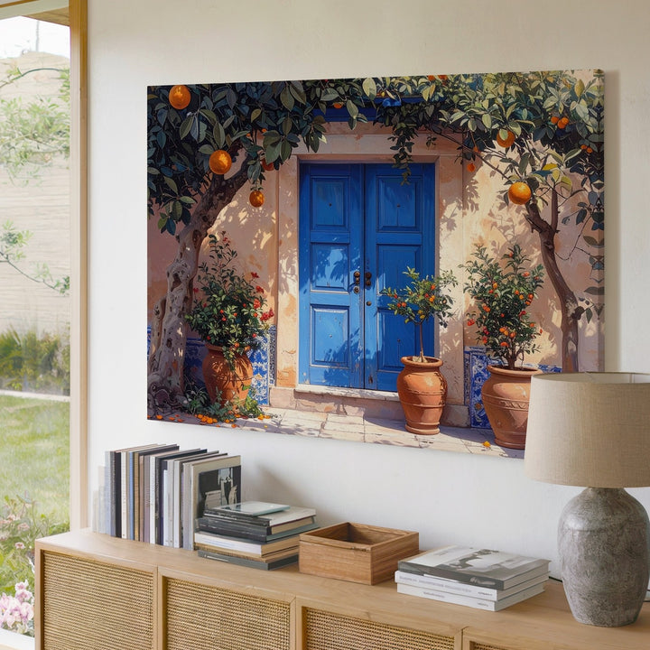 Mediterranean Doorway Canvas – Vibrant Village Scene Art - Gifitto