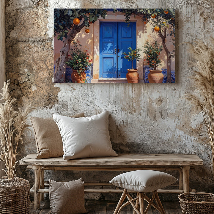 Mediterranean Doorway Canvas – Vibrant Village Scene Art - Gifitto