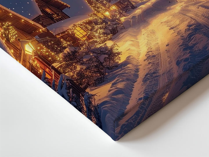 Cozy Winter Village Canvas – Festive Holiday Scene with Snowfall - Gifitto