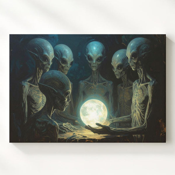 Alien Gathering Canvas – Mysterious Ritual with Glowing Orb - Gifitto