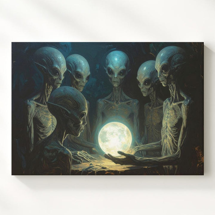 Alien Gathering Canvas – Mysterious Ritual with Glowing Orb - Gifitto