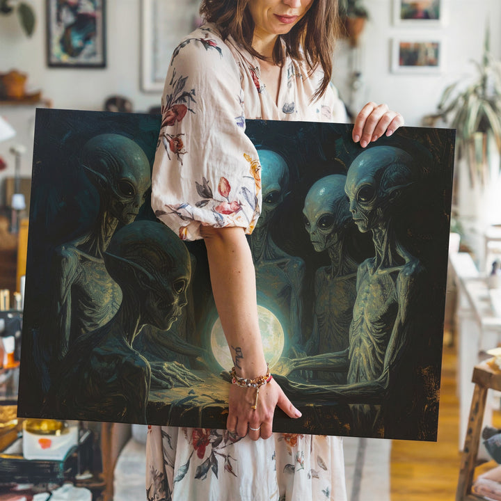 Alien Gathering Canvas – Mysterious Ritual with Glowing Orb - Gifitto
