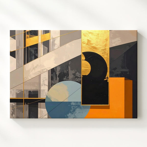 Architectural Gold Line Canvas – Modern Abstract Geometry with Urban Texture - Gifitto