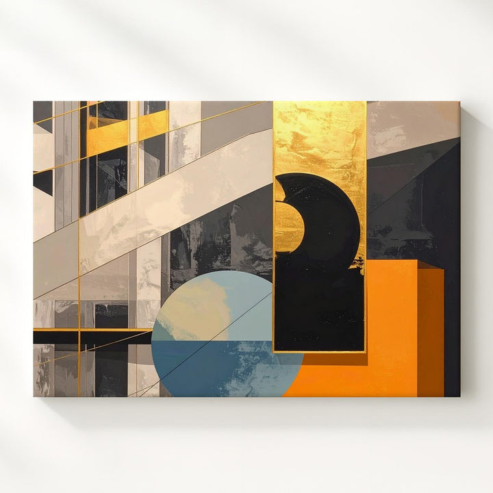 Architectural Gold Line Canvas – Modern Abstract Geometry with Urban Texture - Gifitto