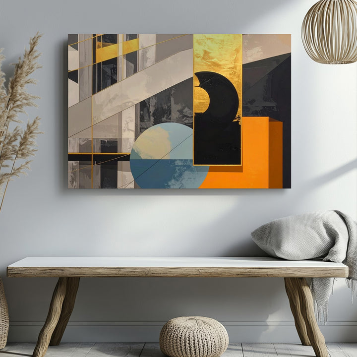 Architectural Gold Line Canvas – Modern Abstract Geometry with Urban Texture - Gifitto