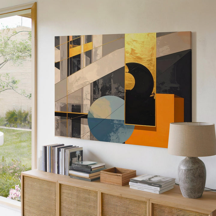 Architectural Gold Line Canvas – Modern Abstract Geometry with Urban Texture - Gifitto