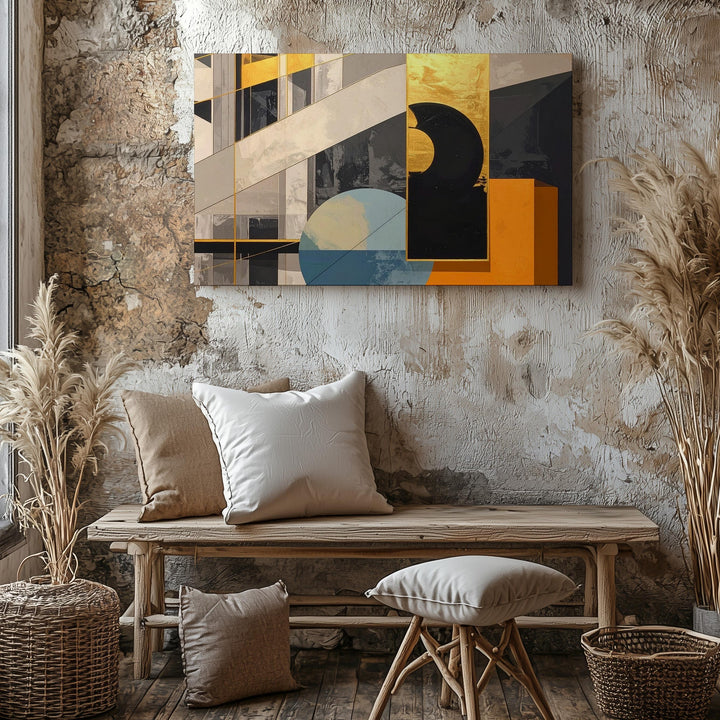 Architectural Gold Line Canvas – Modern Abstract Geometry with Urban Texture - Gifitto