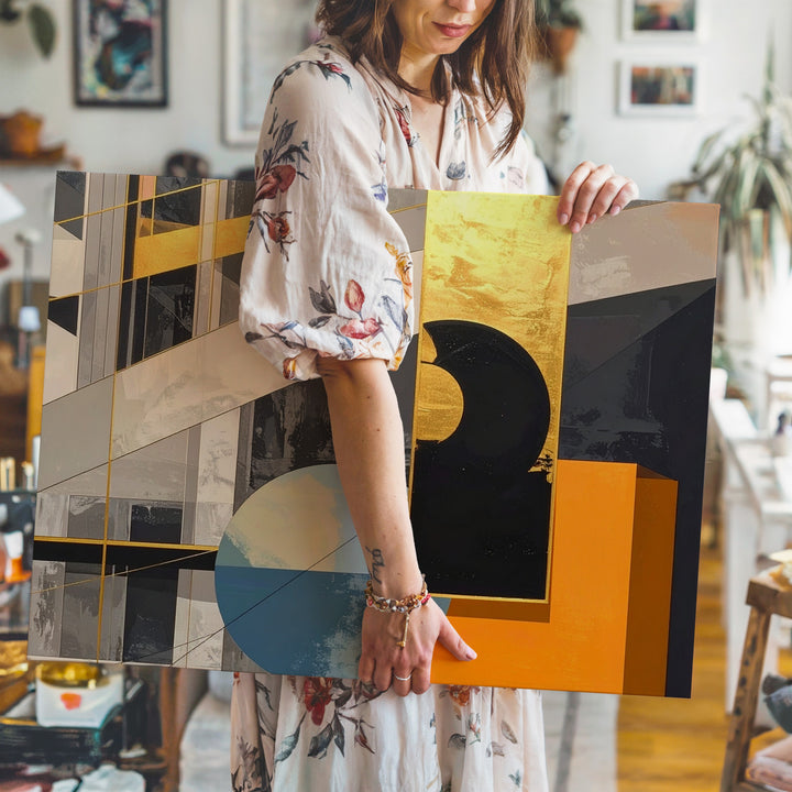Architectural Gold Line Canvas – Modern Abstract Geometry with Urban Texture - Gifitto