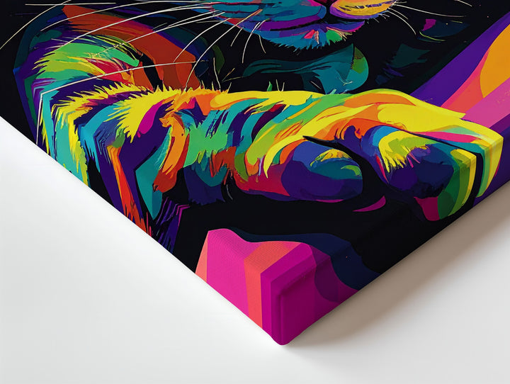 Pop Art Lounge Cat Canvas – Neon Colorful Feline Wall Art - Gifitto