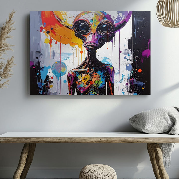 Abstract Alien Creature Canvas – Vibrant, Psychedelic Art with Melting Form - Gifitto
