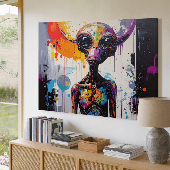 Abstract Alien Creature Canvas – Vibrant, Psychedelic Art with Melting Form - Gifitto