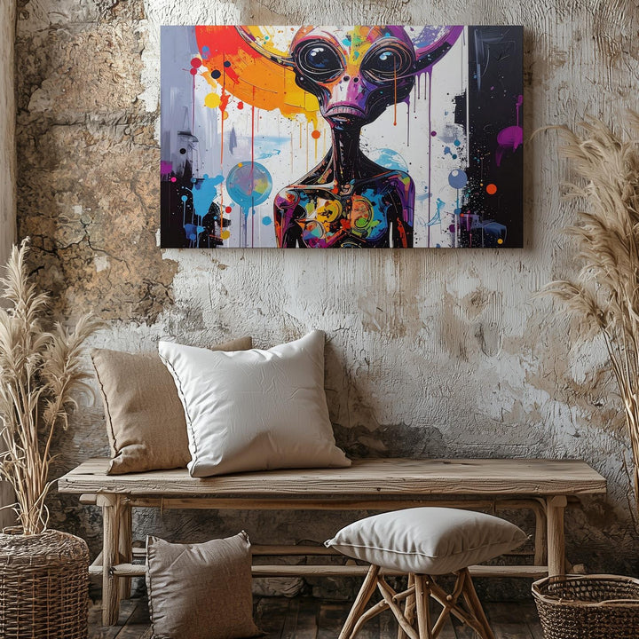 Abstract Alien Creature Canvas – Vibrant, Psychedelic Art with Melting Form - Gifitto