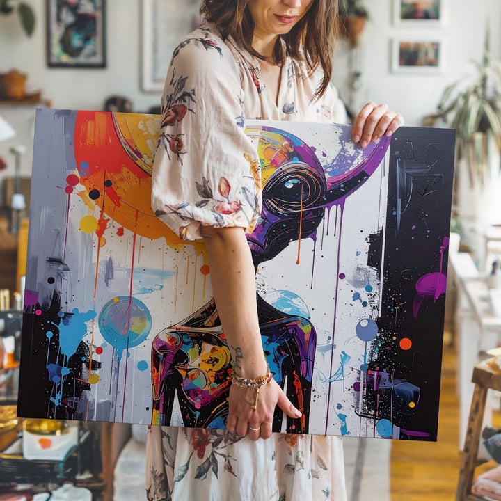 Abstract Alien Creature Canvas – Vibrant, Psychedelic Art with Melting Form - Gifitto