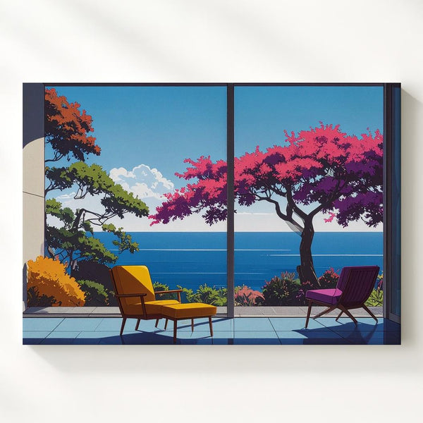 Mid-Century Modern View Canvas – Retro Interior with Ocean Vista - Gifitto