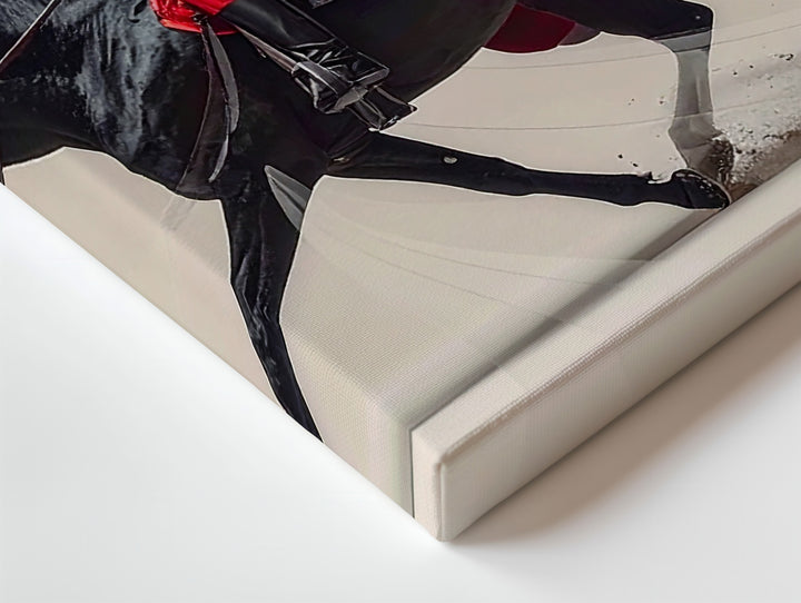 Mystic Rider & Black Horse Canvas – Minimalist Fantasy Equestrian Art - Gifitto