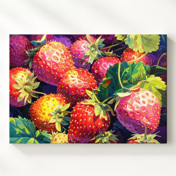 Psychedelic Strawberry Canvas – Neon Pop-Art Fruit Art - Gifitto