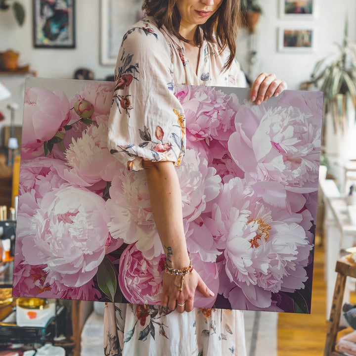 Pastel Pink Peonies Canvas – Soft-Focus Floral Photography Art - Gifitto