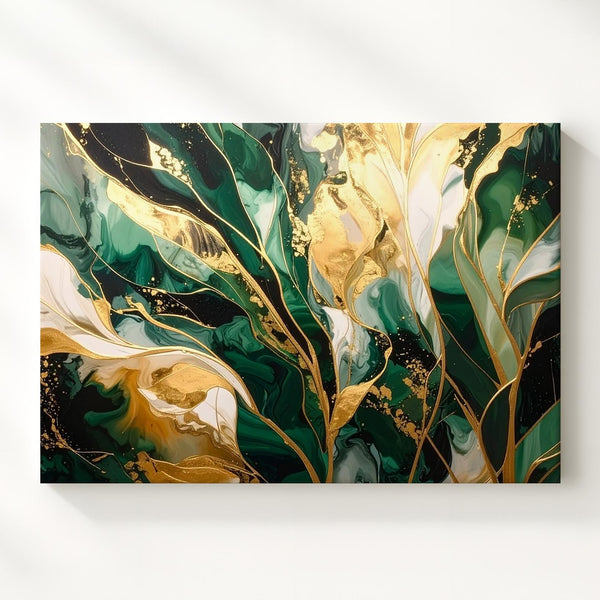 Emerald Gold Flow Canvas – Luxurious Marbled Abstract Wall Art - Gifitto