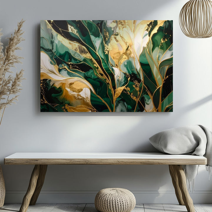 Emerald Gold Flow Canvas – Luxurious Marbled Abstract Wall Art - Gifitto