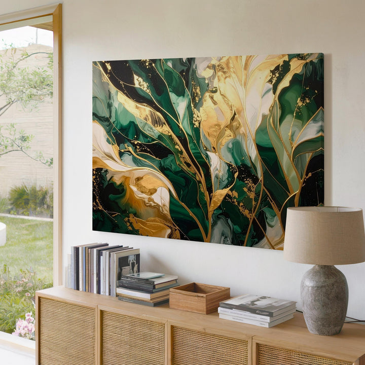 Emerald Gold Flow Canvas – Luxurious Marbled Abstract Wall Art - Gifitto