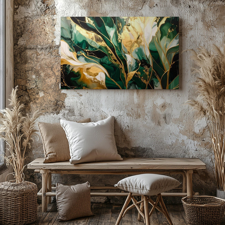 Emerald Gold Flow Canvas – Luxurious Marbled Abstract Wall Art - Gifitto