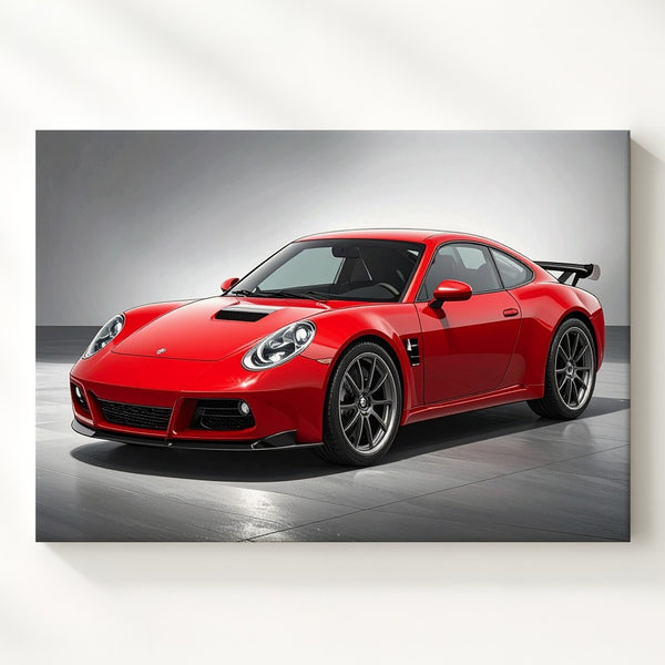 Red Porsche 911 Canvas – Minimalist Showroom Style Supercar Wall Art - Gifitto
