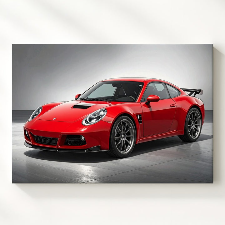 Red Porsche 911 Canvas – Minimalist Showroom Style Supercar Wall Art - Gifitto