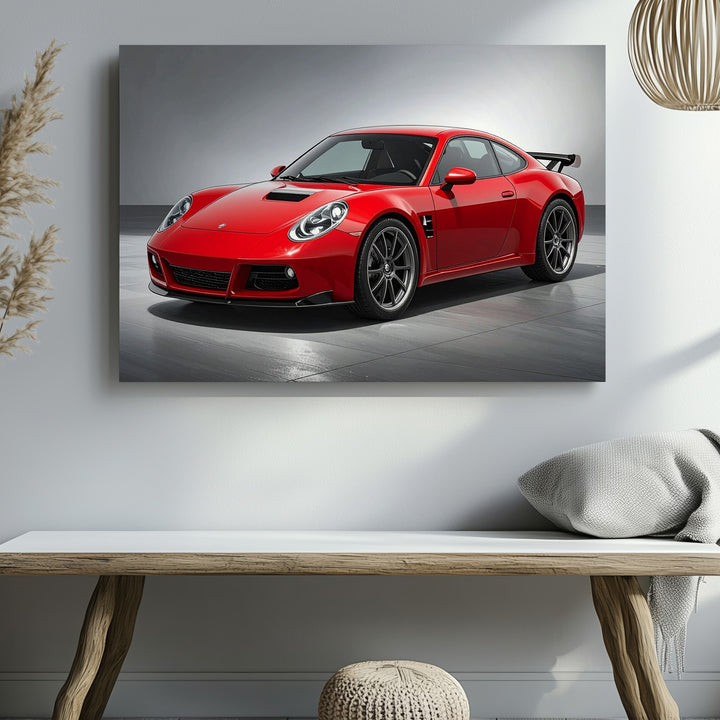 Red Porsche 911 Canvas – Minimalist Showroom Style Supercar Wall Art - Gifitto