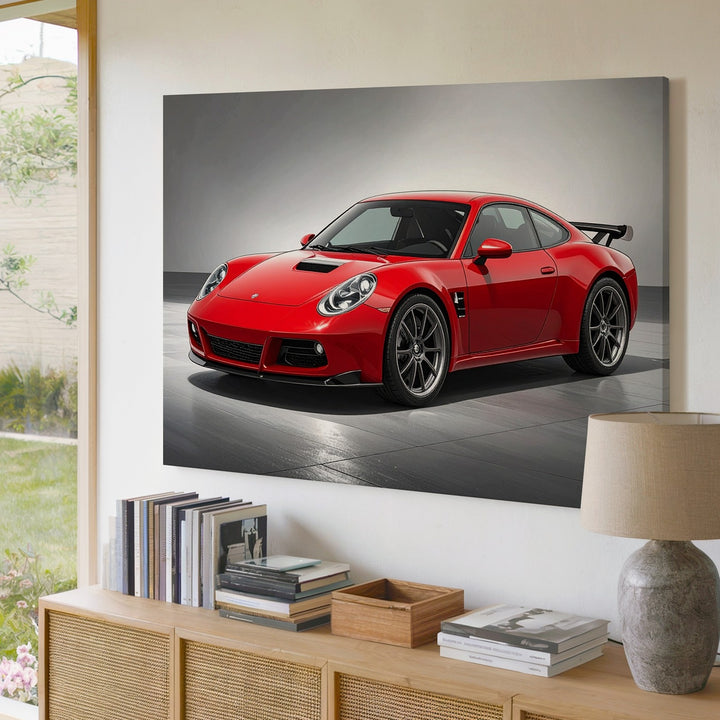 Red Porsche 911 Canvas – Minimalist Showroom Style Supercar Wall Art - Gifitto