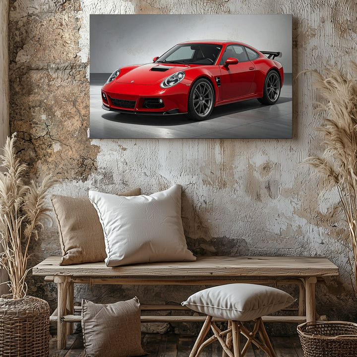 Red Porsche 911 Canvas – Minimalist Showroom Style Supercar Wall Art - Gifitto