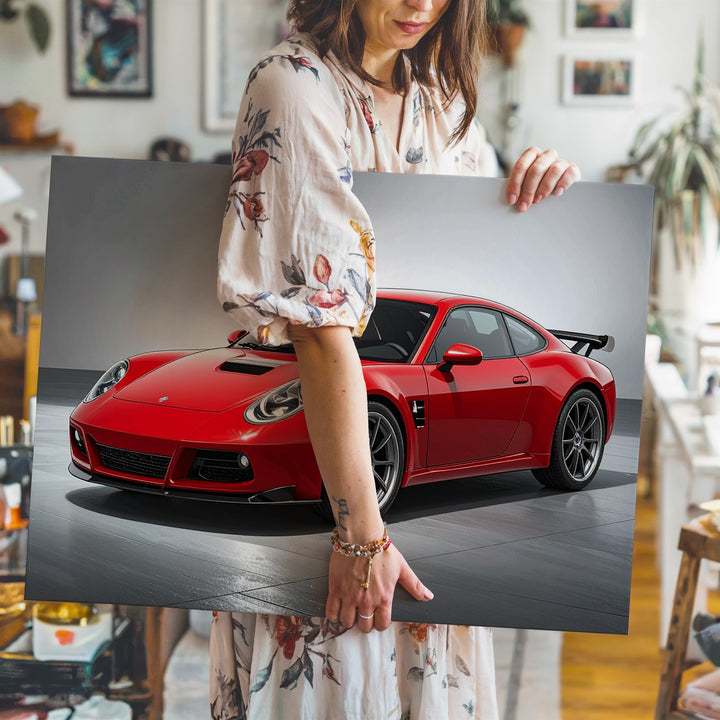 Red Porsche 911 Canvas – Minimalist Showroom Style Supercar Wall Art - Gifitto
