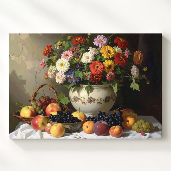 Baroque Floral & Fruit Still Life Canvas – Dutch-Style Classical Abundance - Gifitto