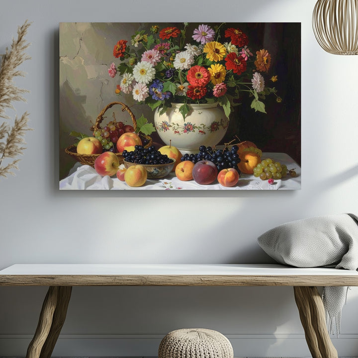 Baroque Floral & Fruit Still Life Canvas – Dutch-Style Classical Abundance - Gifitto