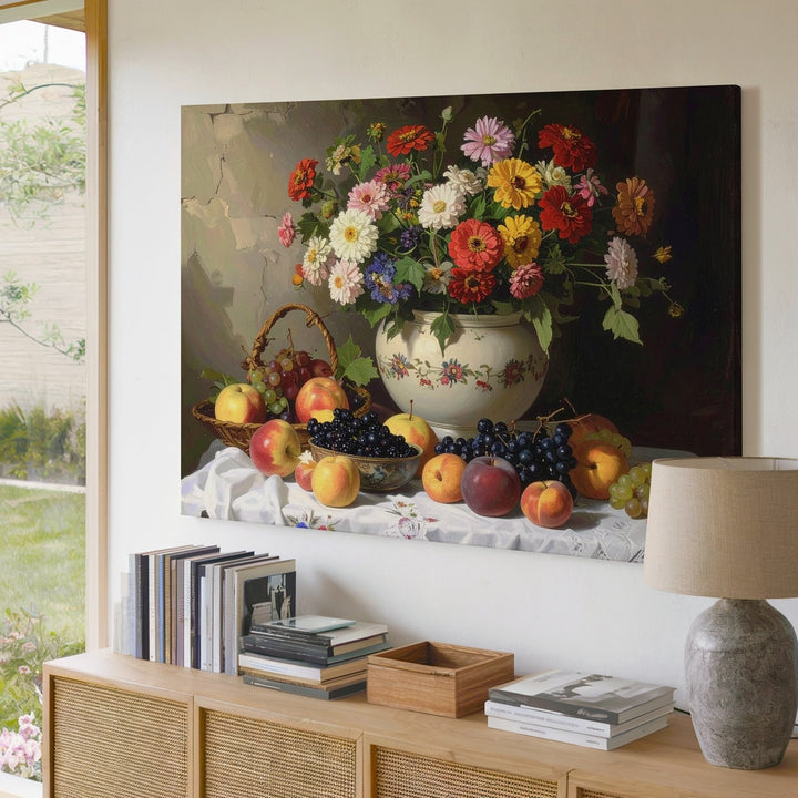 Baroque Floral & Fruit Still Life Canvas – Dutch-Style Classical Abundance - Gifitto