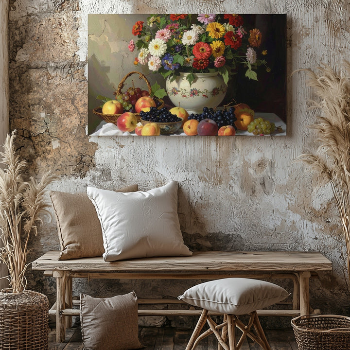 Baroque Floral & Fruit Still Life Canvas – Dutch-Style Classical Abundance - Gifitto