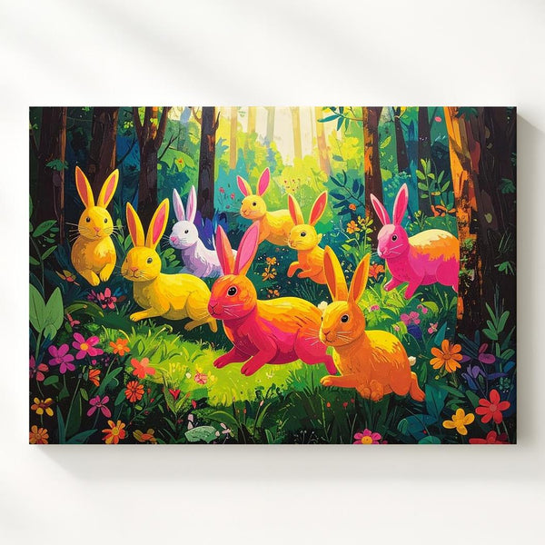 Whimsical Bunny Forest Canvas – Playful Spring Wall Art - Gifitto