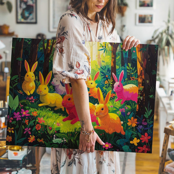 Whimsical Bunny Forest Canvas – Playful Spring Wall Art - Gifitto