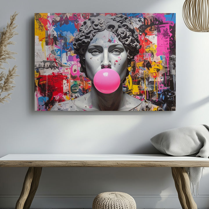 Bubble Gum Bust Canvas – Graffiti Pop Art Meets Classical Sculpture - Gifitto