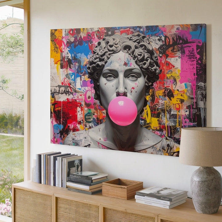 Bubble Gum Bust Canvas – Graffiti Pop Art Meets Classical Sculpture - Gifitto