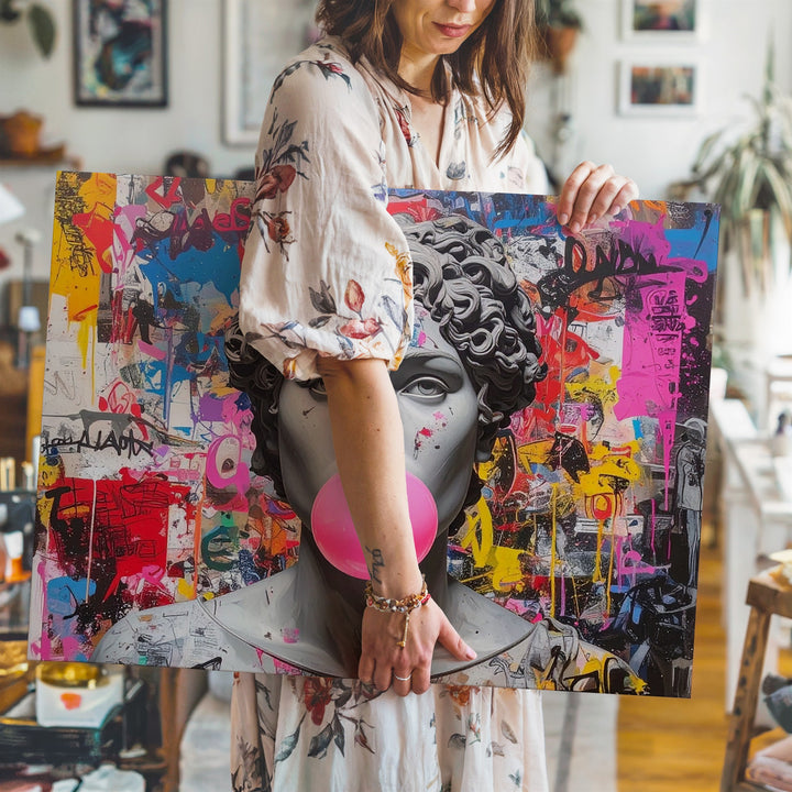 Bubble Gum Bust Canvas – Graffiti Pop Art Meets Classical Sculpture - Gifitto