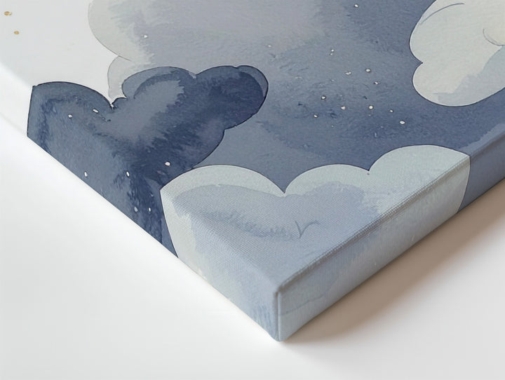 Golden Crescent Moon & Clouds Canvas – Serene Nursery Wall Art - Gifitto