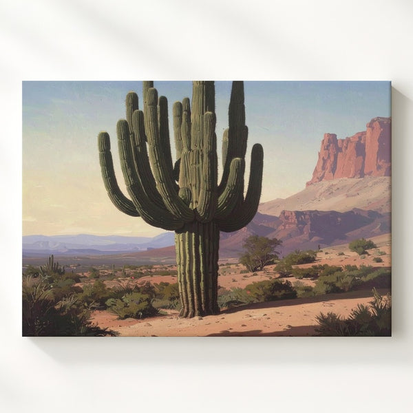 Desert Sentinel Canvas – Monumental Cactus Oil Painting with Southwestern Landscape - Gifitto