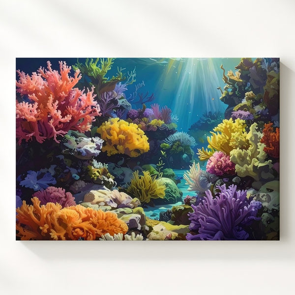 Painterly Coral Garden Canvas – Vibrant Underwater Reef Art