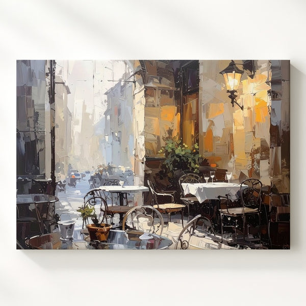 Golden Light Café Canvas – European Interior Wall Art with Romantic Ambiance - Gifitto
