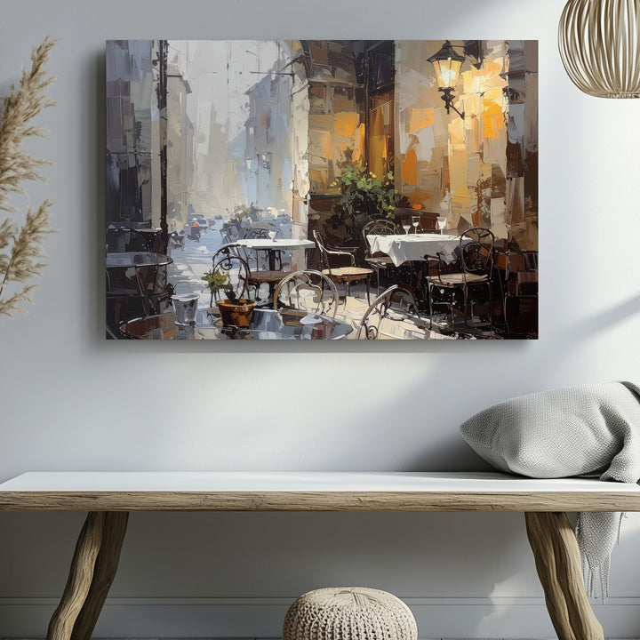 Golden Light Café Canvas – European Interior Wall Art with Romantic Ambiance - Gifitto
