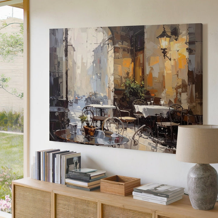 Golden Light Café Canvas – European Interior Wall Art with Romantic Ambiance - Gifitto