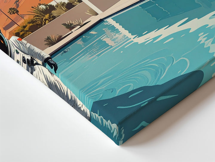 Astronaut by the Pool Canvas – Surreal Retro-Futuristic Desert Scene - Gifitto