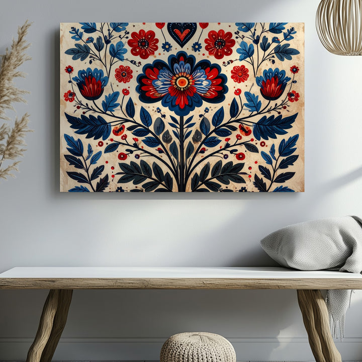 Folk Art Floral Canvas – Eastern European & Scandinavian Motif - Gifitto