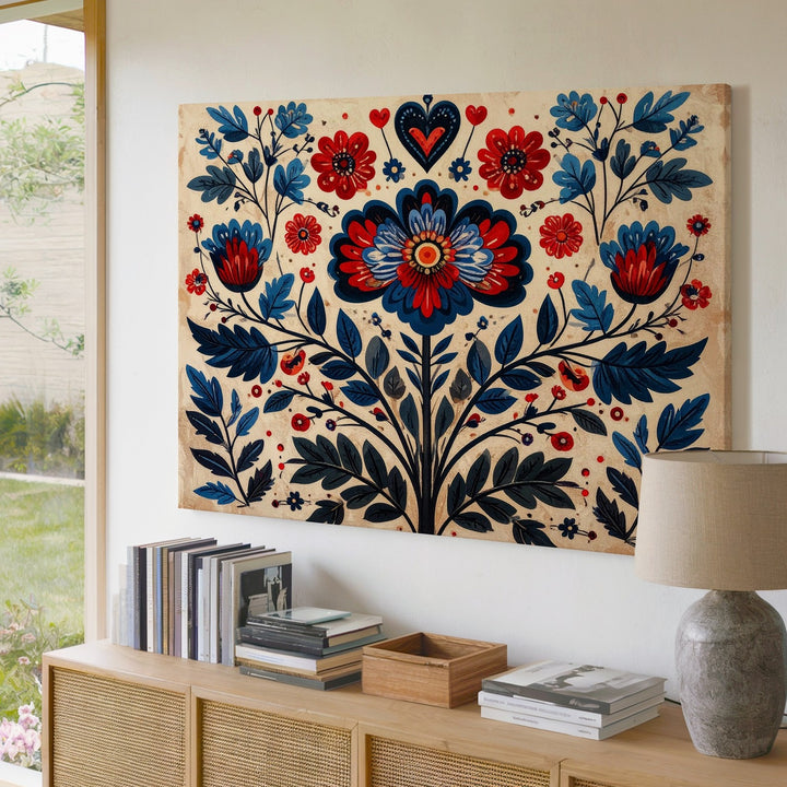 Folk Art Floral Canvas – Eastern European & Scandinavian Motif - Gifitto